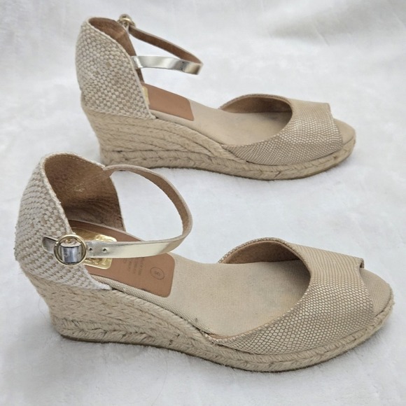 Kanna‎ Espadrille Wedge Sandals Peep Toe Ankle Strap Gold Size 38 - Picture 4 of 10